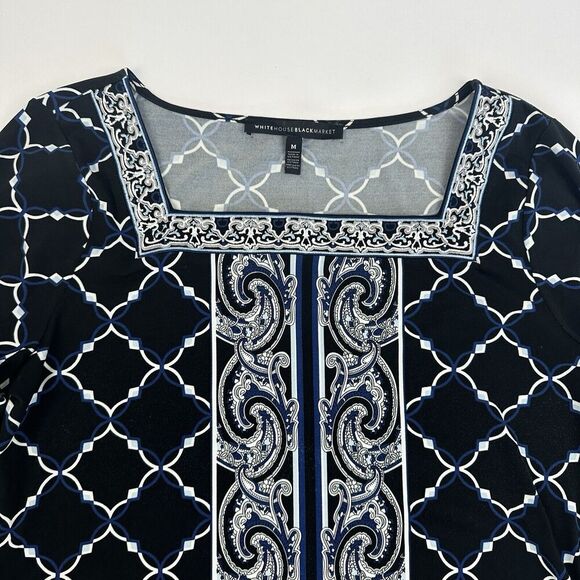 White House Black Market Shift Dress Paisley 3/4 Sleeve Stretchy Pullover Sz M - Picture 5 of 10